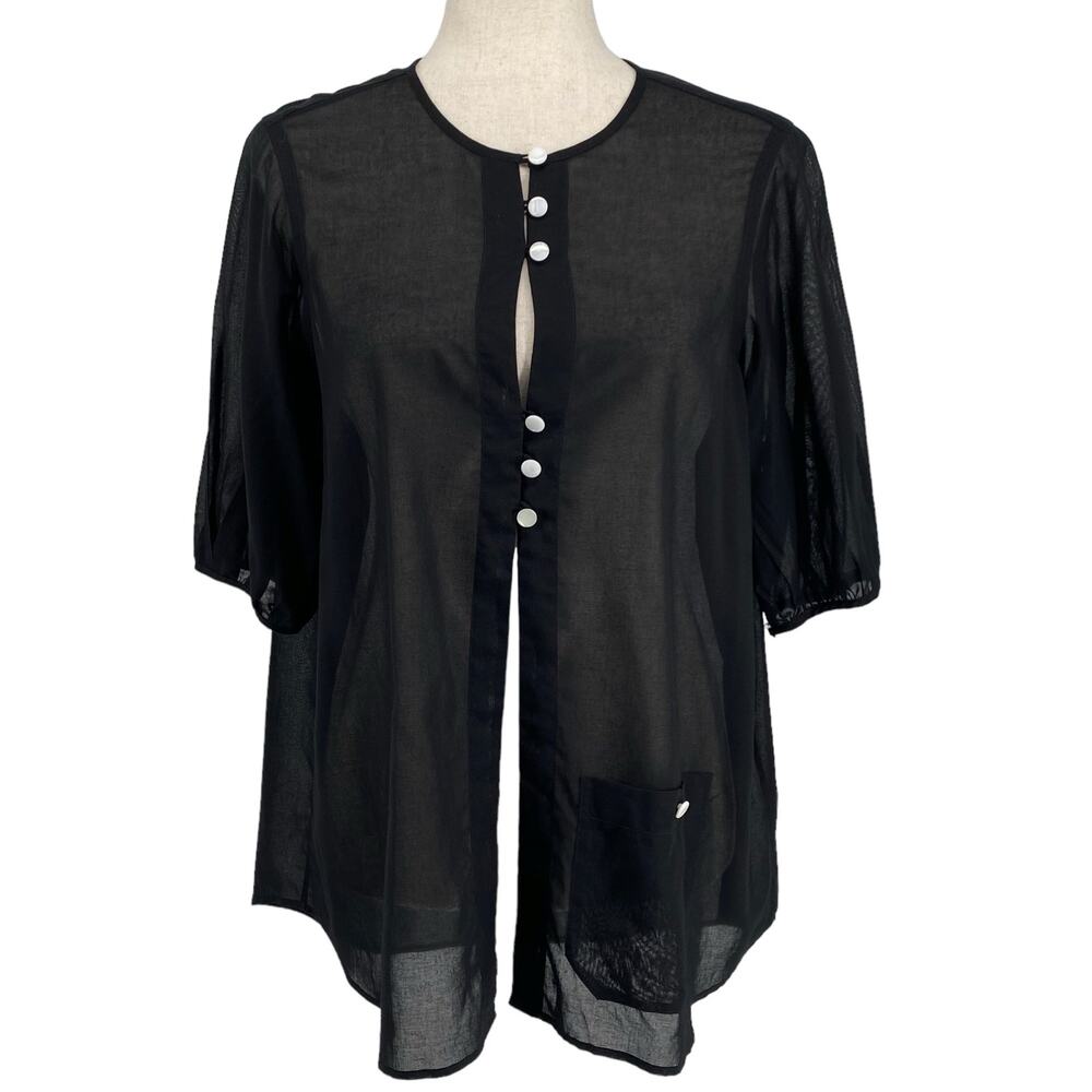 Jussara Lee Slow Fashion Black Sheer Blouse OS Minimalist‎ Sustainable Quality